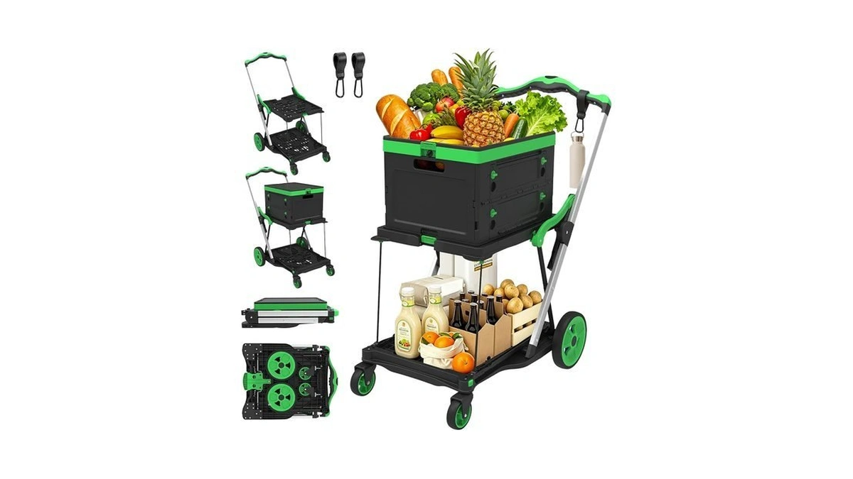 Collapsible Shopping Cart With Wheels, 220 Lbs Capacity Grocery Cart