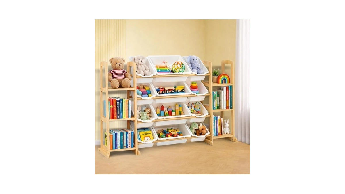 Etitlly Toy Storage Organizer With Bookshelf – Wooden Toy Organizer