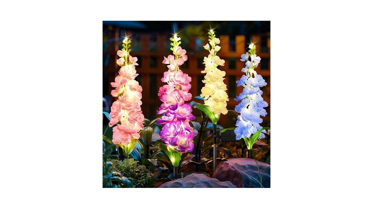 Kooper Solar Lights Outdoor Garden Decor, 4 Pack Upgraded Delphinium