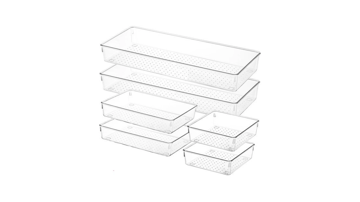 Voova Clear Plastic Drawer Organizer Trays, 6 Pack