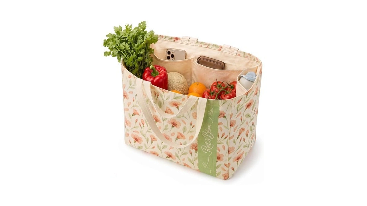 Large Canvas Grocery Tote Bag, Reusable Shopping Bag With 6