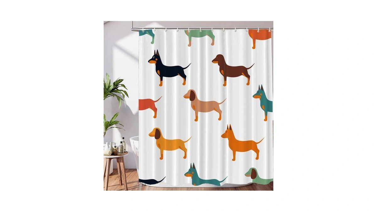 Baonews Cute Dachshund Decor Shower Curtain Set,dog Small Puppies Textile