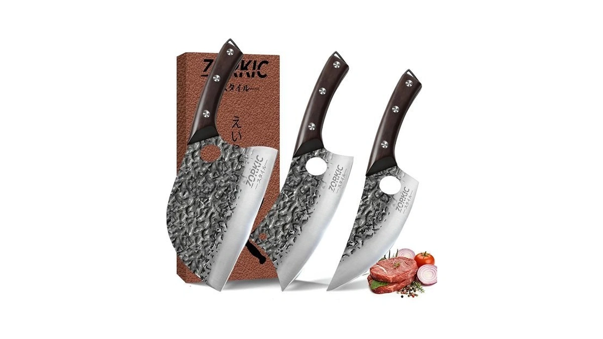Zorkic Butcher Knife Set 3pcs, Hand Forged Serbian Chef Knife