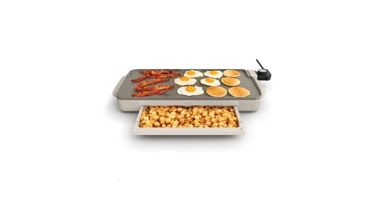 Bella 10"x20" Ceramic Griddle With Warming Tray, 1500w Non-toxic, Oatmilk
