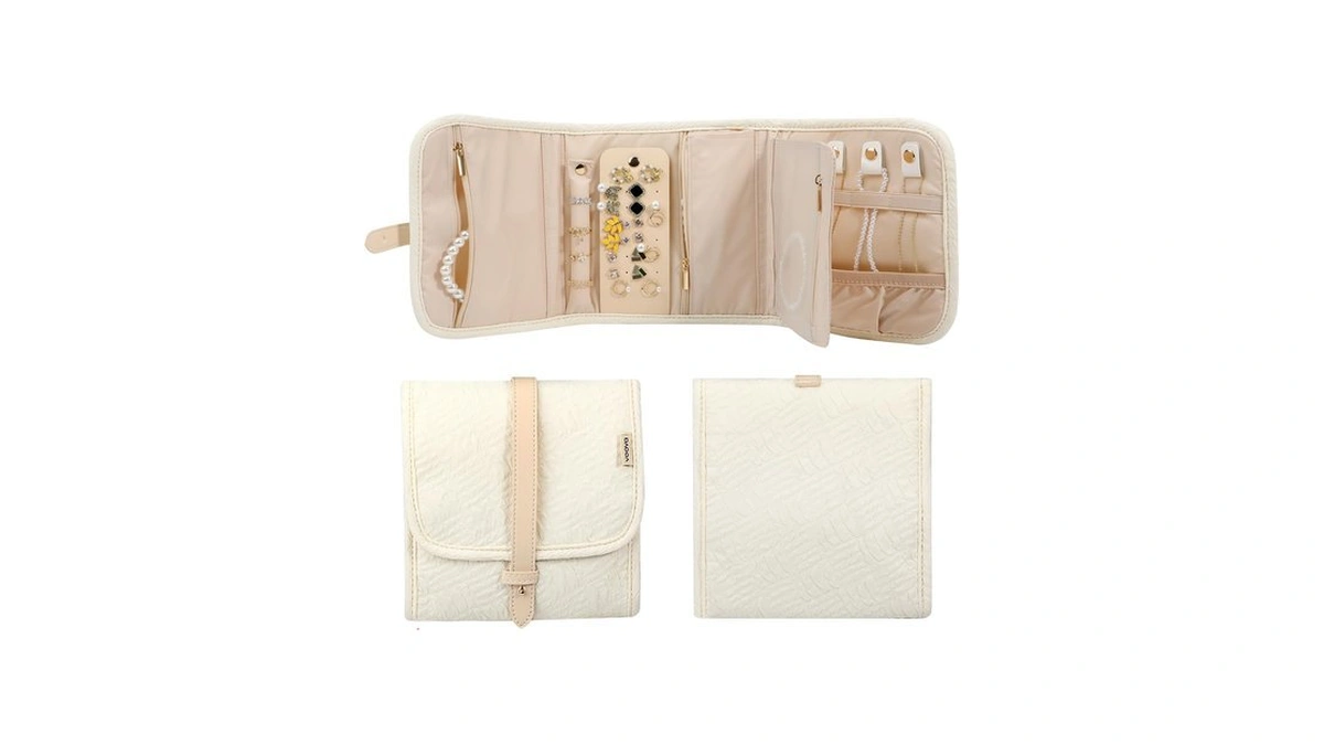 Voova Small Travel Jewelry Organizer Roll For Women, Apricot