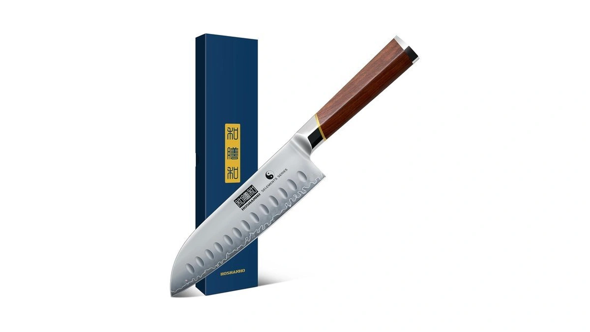 Hoshanho Santoku Knife 7", Razor Sharp Kitchen Knife With Rosewood