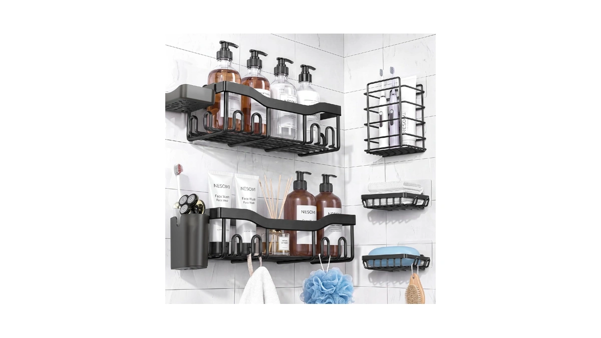 Nesomi 7-pack Shower Caddy Adhesive,stainless Steel Shower Organizer Shelf