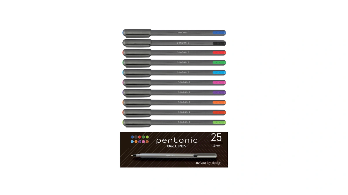 Pentonic Ballpoint Pens, 25 Count, Colored Pens 10 Ink Colors,