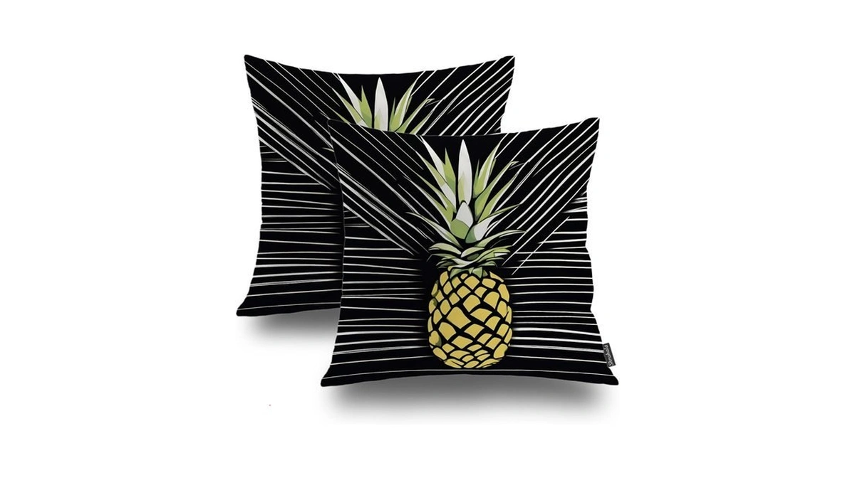 Shrahala Summer Pillow Covers 18x18, Pineapple Pillow Watercolor Black Stripes
