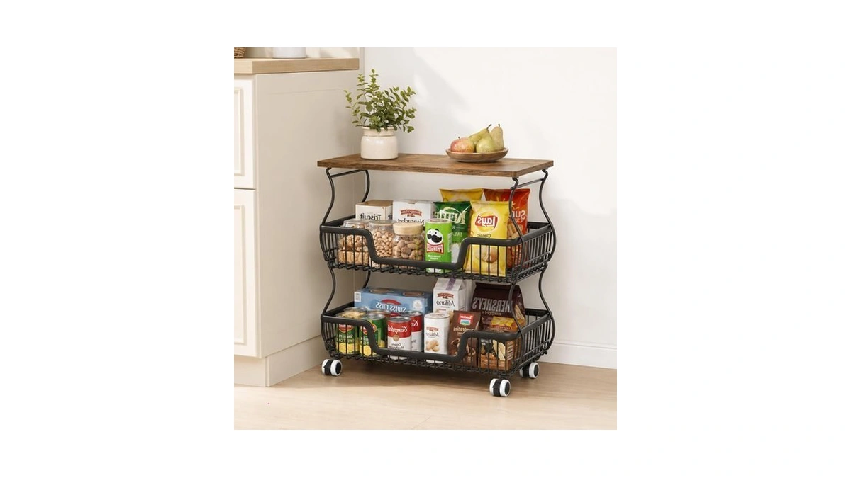 Fruit And Vegetable Storage, 3 Tier Fruit Basket With Wooden