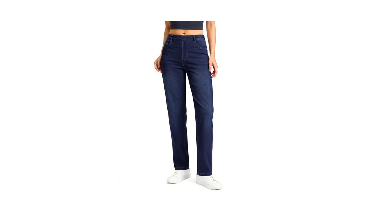 Rammus Womens Stretchy Pull On Straight Leg Jeans Black Blue