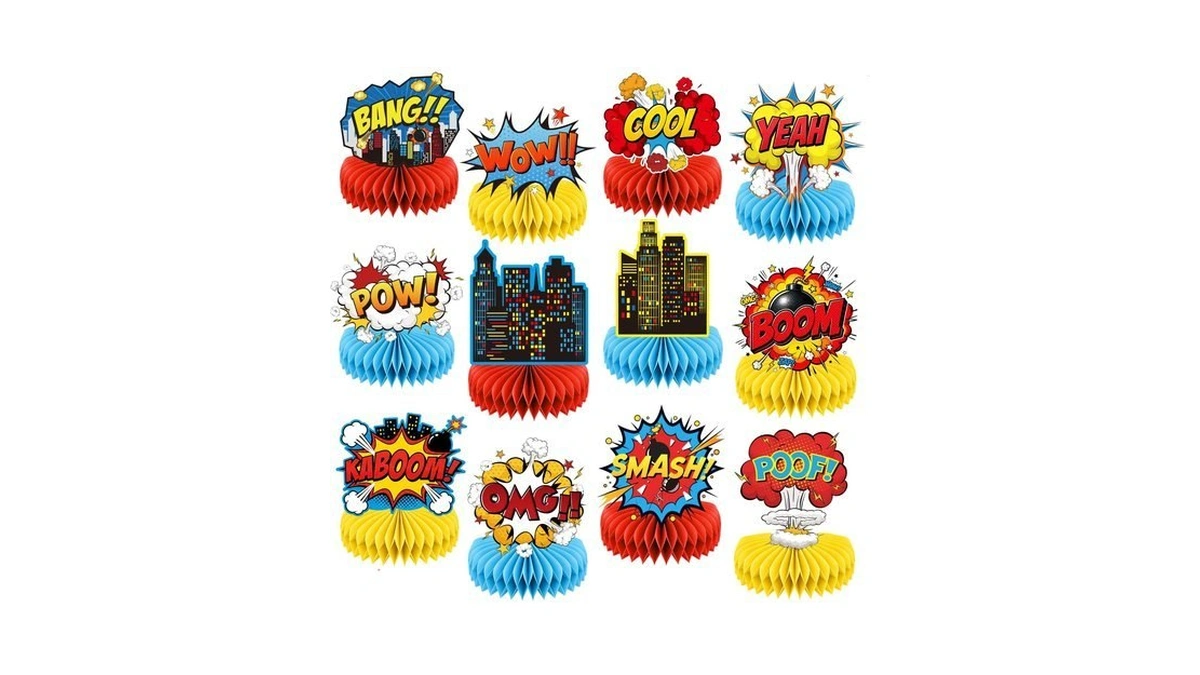 12pcs Superhero Party Decorations, Superhero Honeycomb Centerpieces For Table, 3d
