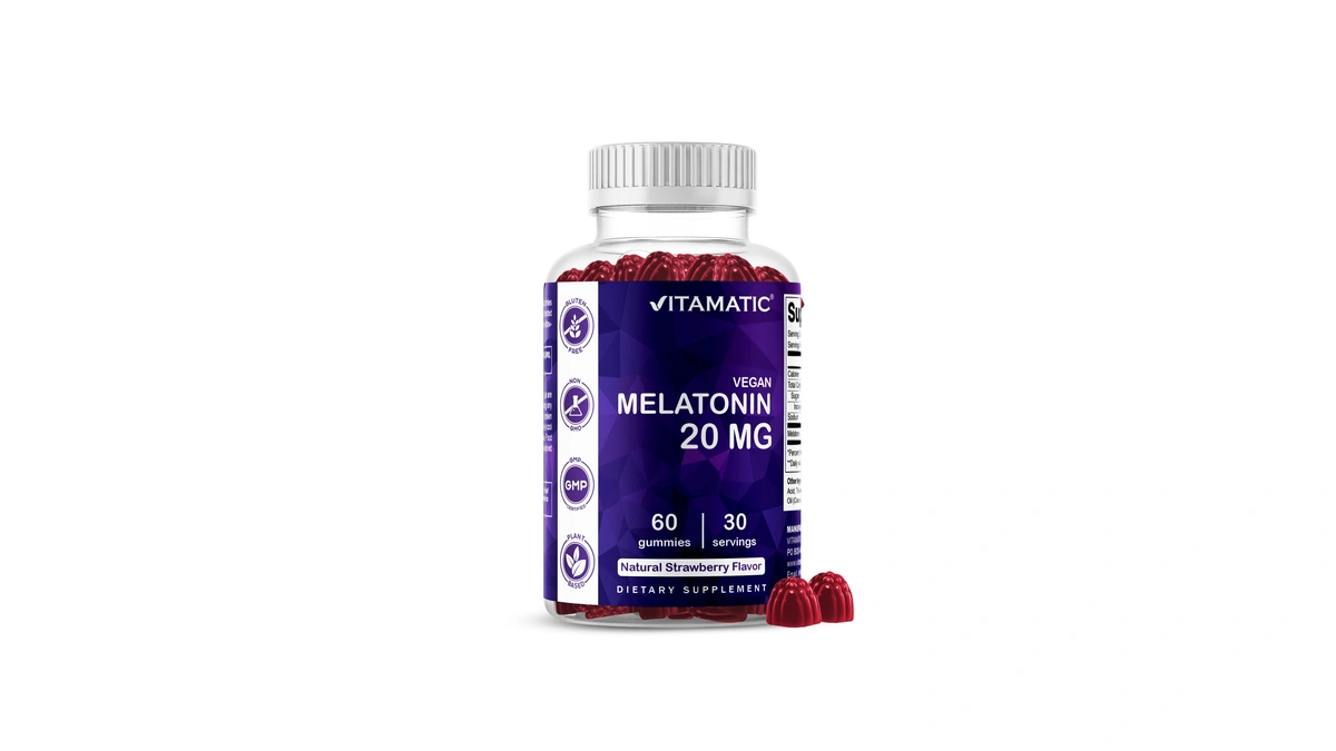 Vitamatic Melatonin 20 Mg Gummies, Vegan, Strawberry, 60 Count