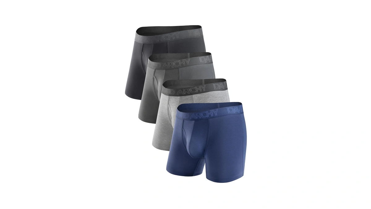 David Archy Mens Underwear Boxer Briefs With Fly, Rayon Made
