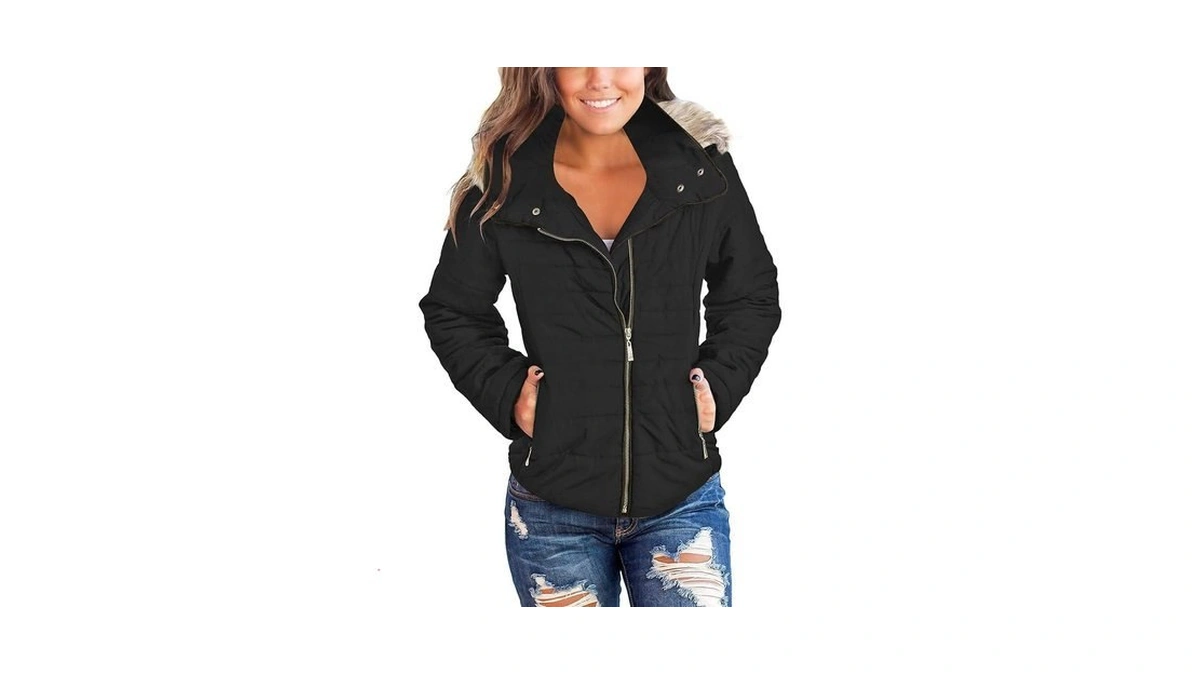 Vetinee Women Puffer Jacket Zip Up Jacket Black Parka Jacket