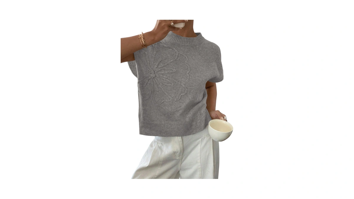 Prettygarden Women's Summer Short Cap Sleeve Sweater Vest (grey,s)