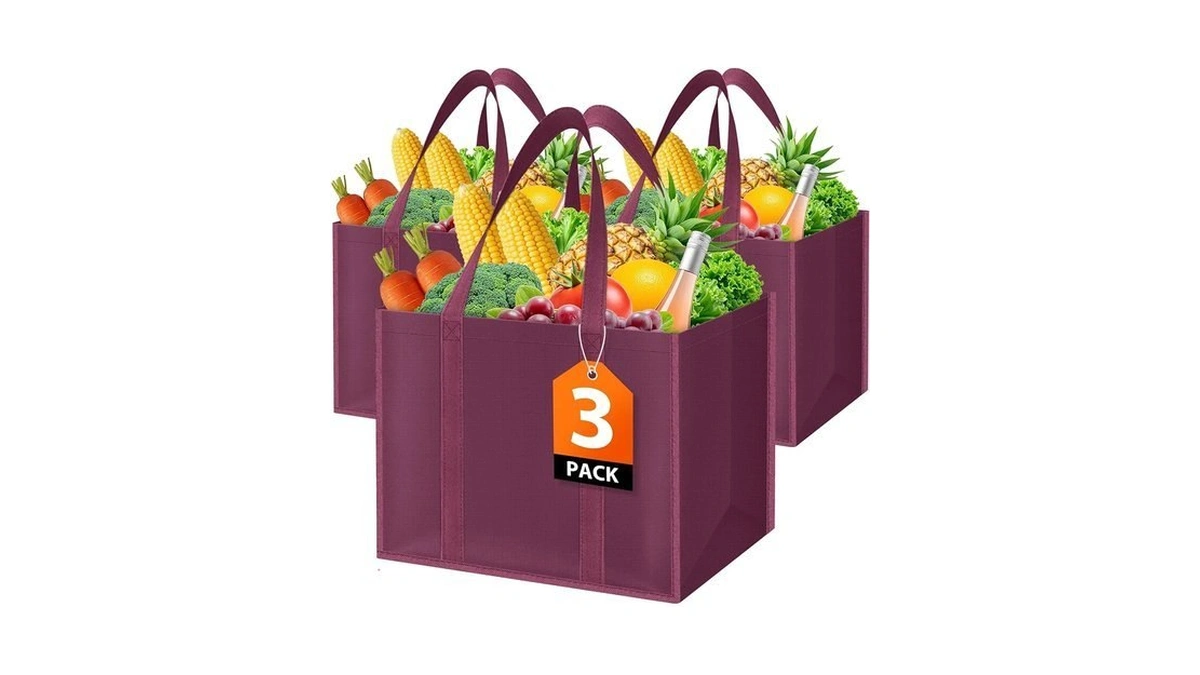 Wiselife Reusable Grocery Bags, Foldable, Lasting Use, 35l, 3 Pack,