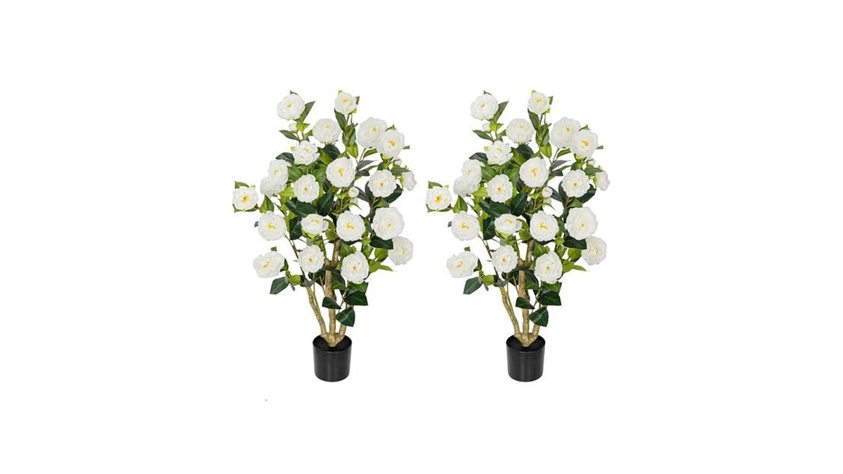 Zylwtsntkn Artificial Camellia Tree 2 Pack, Artificial Plants Outdoor Faux