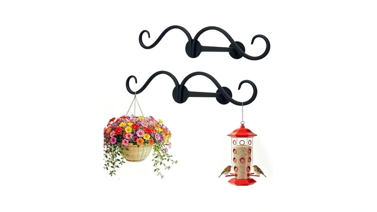 Wall Mount Double Shepherds Hook For Outdoor Bird Feeder &