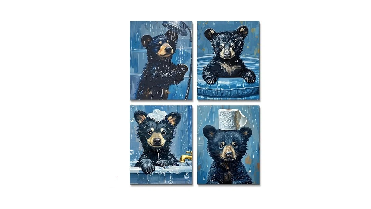 Qpoklaf Bear Bathroom Wall Art Prints Blue Boys Bathroom Wall