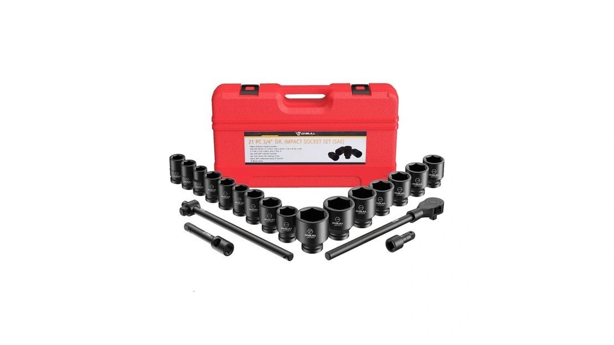 Anbull 3/4" Drive Jumbo Impact Socket Set, 21 Piece Shallow