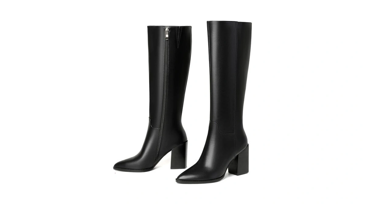 Vivianly Women's Knee-high Boots, Chunky Heel Pointed Toe Tall Boots