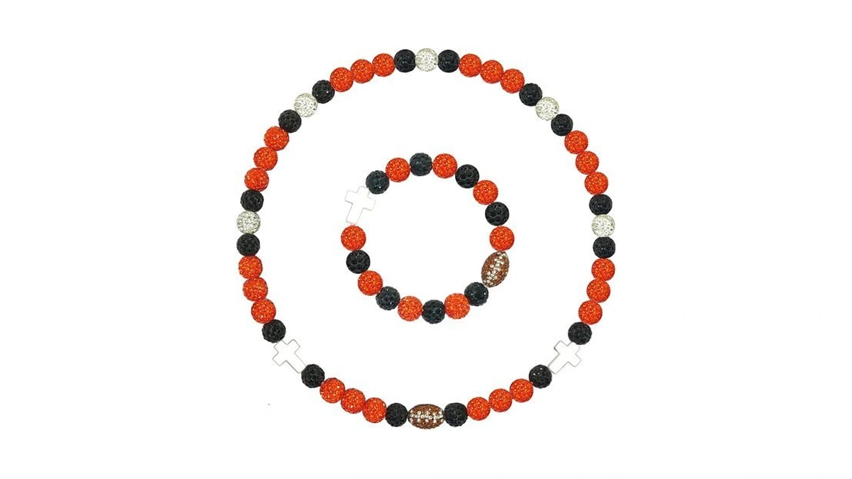 Nusttal Football Cross Beaded Necklace Bracelet Set For Men Women