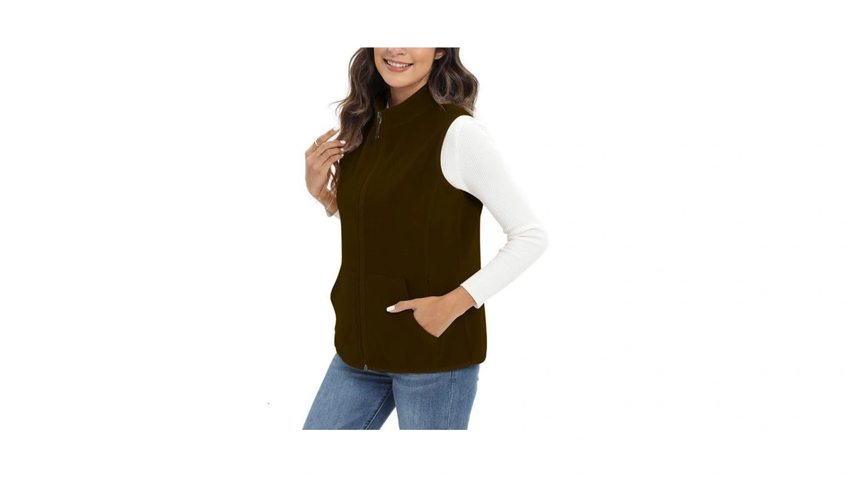 Xeoxarel Soft Women's Fleece Vest, Zip Up Casual Gilet Brown,