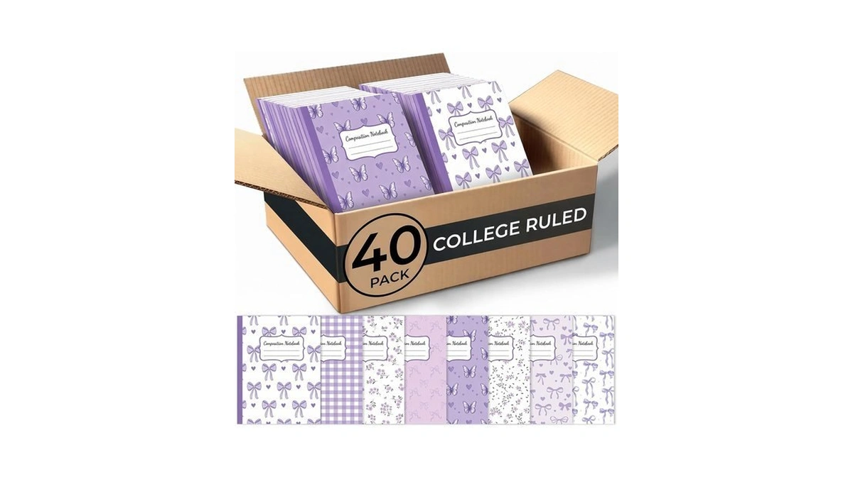 40 Pcs Purple Bow Composition Notebooks Bulk Narrow Ruled 4.5
