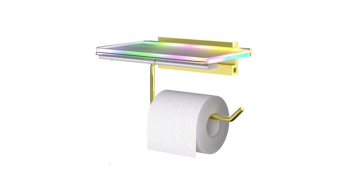 Toilet Paper Holder With Shelf, Gold, 1 Pack