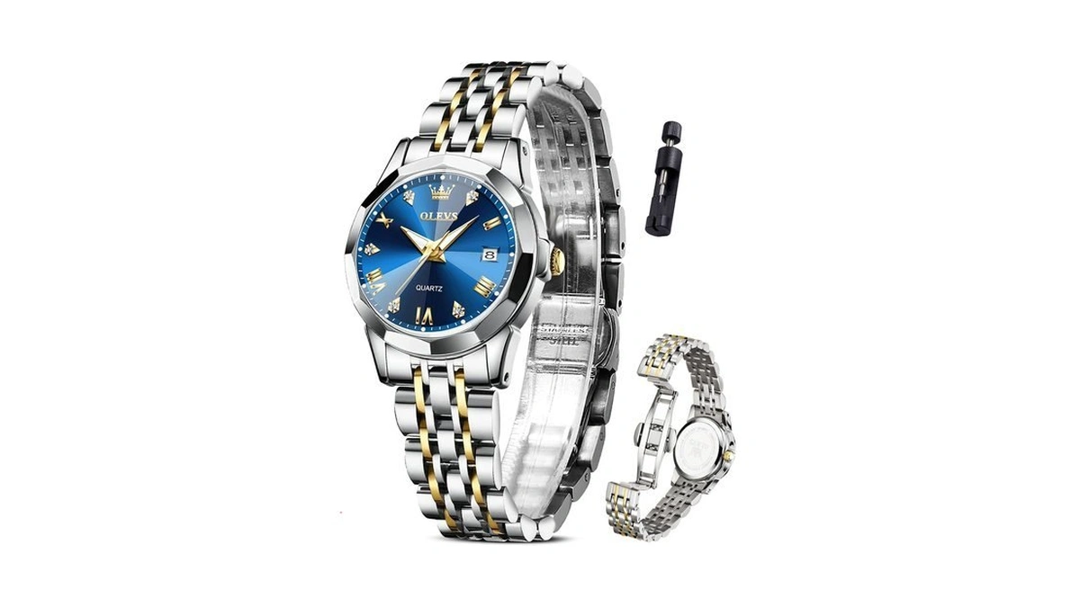 Olevs Watch Women Silver Watches For Women Dress Analog Blue