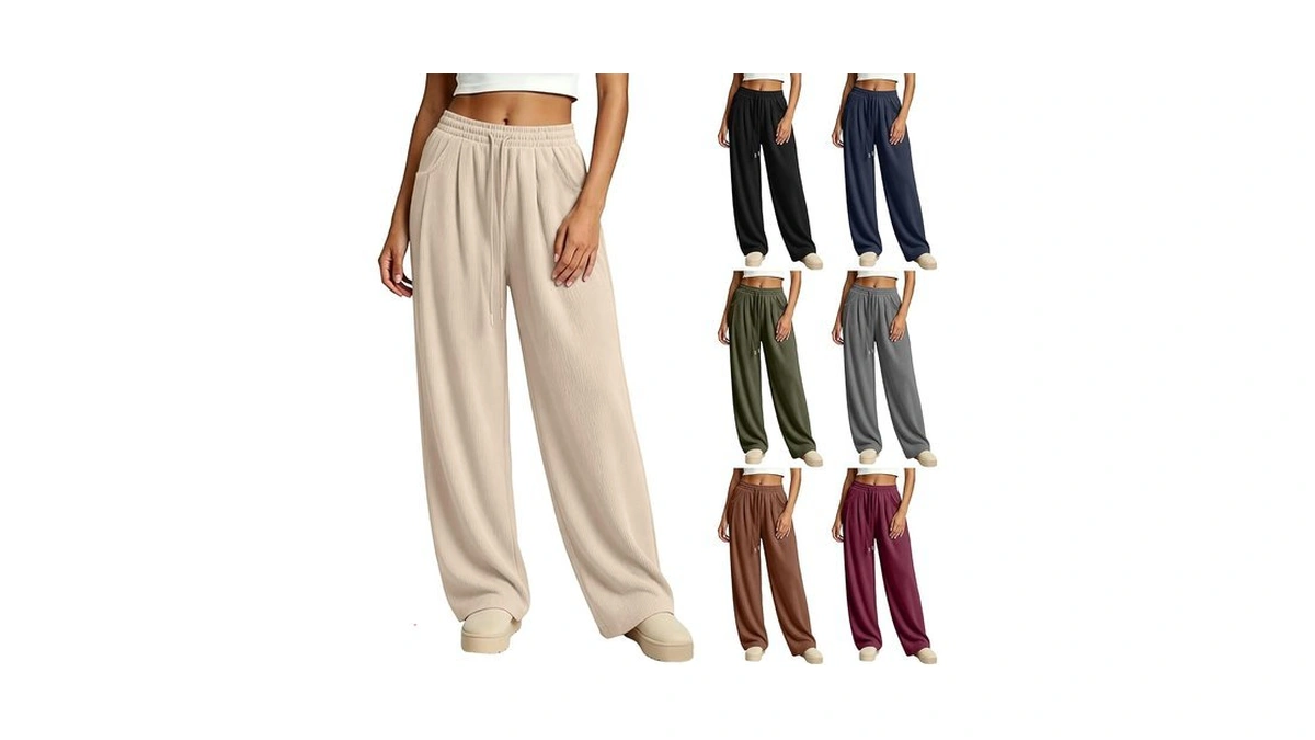Wide Leg Corduroy Pants Women Comfy Pull On High Waisted