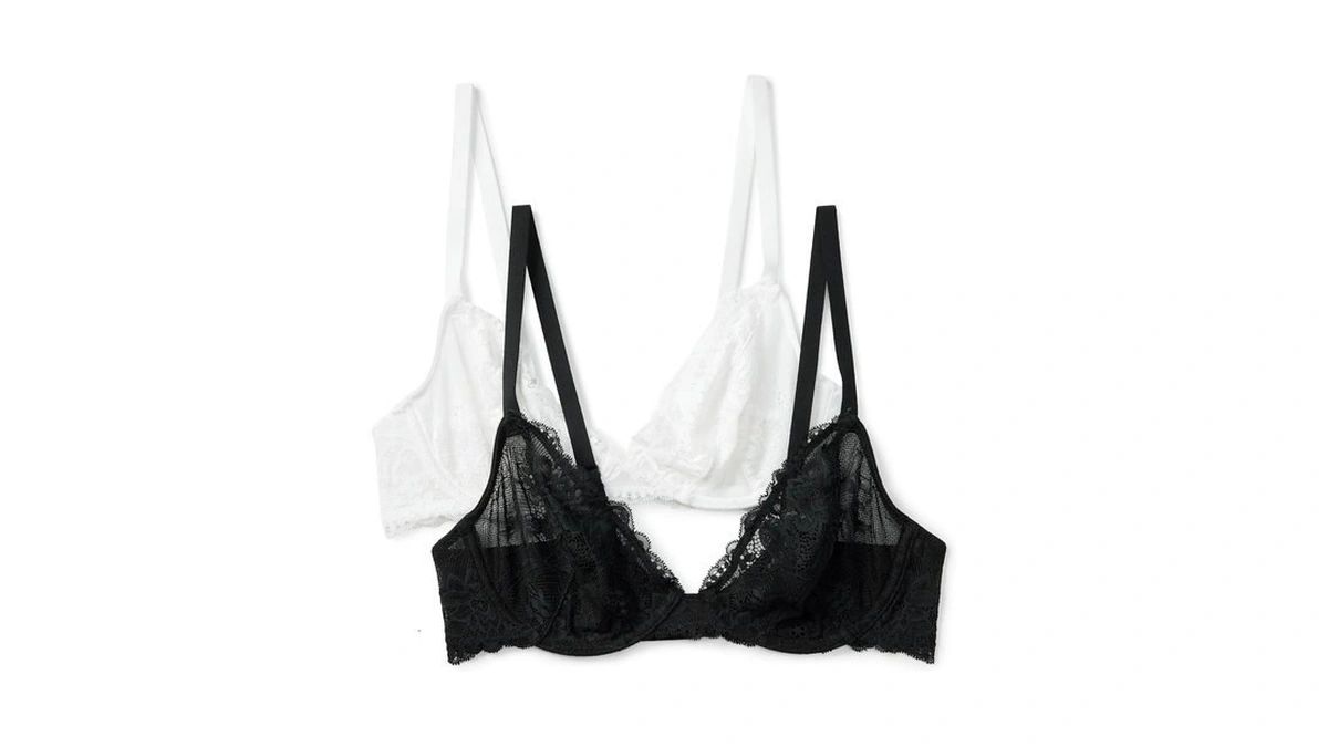 Amazon Essentials Women's Stretch Lace Plunge Bra, Pack Of 2,