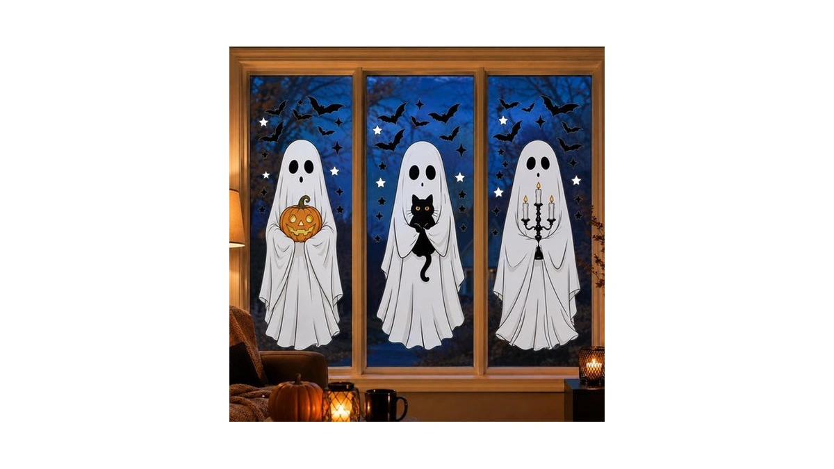 Halloween Window Clings Large, 3 Sheets Ghost For Home Window