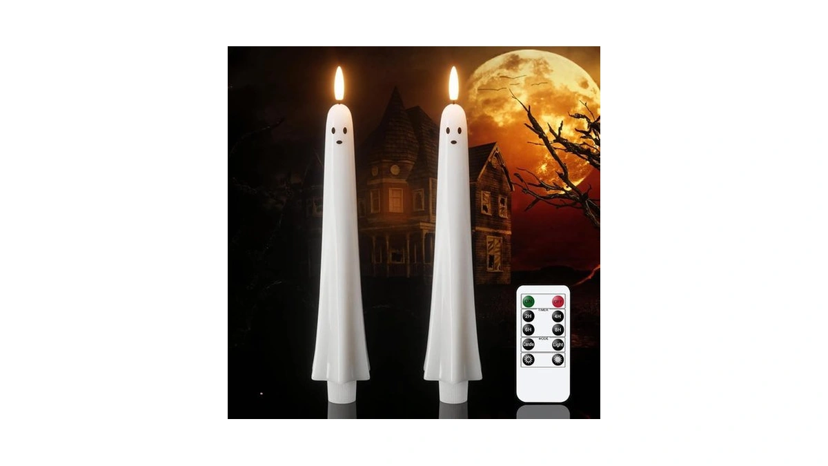 Wondise Halloween Ghost Flameless Taper Candles With Remote & Timer