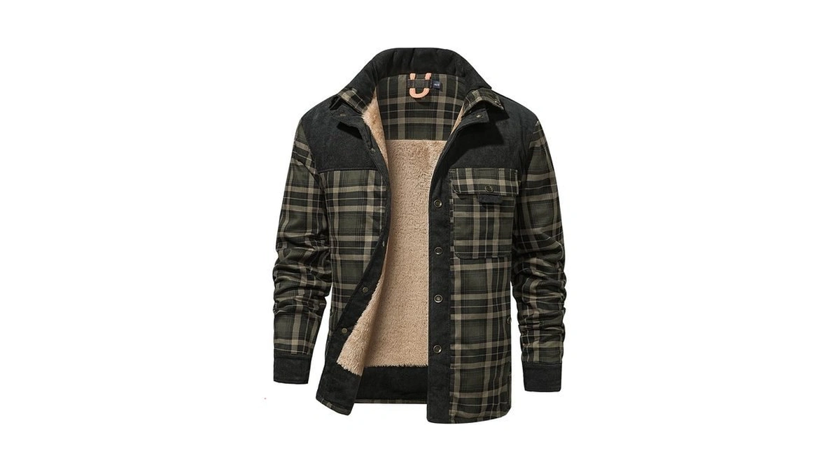 Haellun Men's Long Sleeve Sherpa Lined Shirt Jacket Flannel Plaid