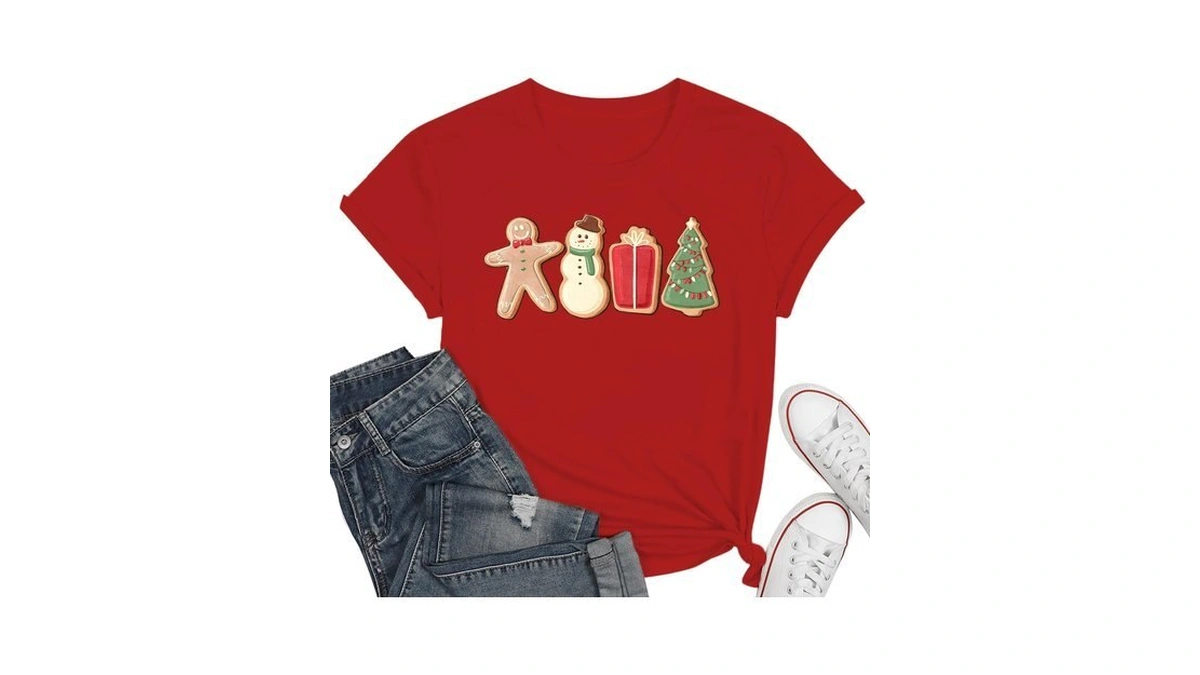 Womens Christmas Shirt Merry Christmas Tree Funny Gingerbread Graphic T-shirt
