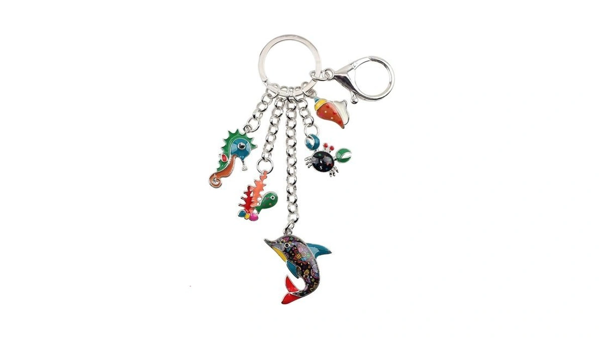Bonsny Enamel Cute Fun Ocean Animals Dolphin Hippocampus Keychains Novelty
