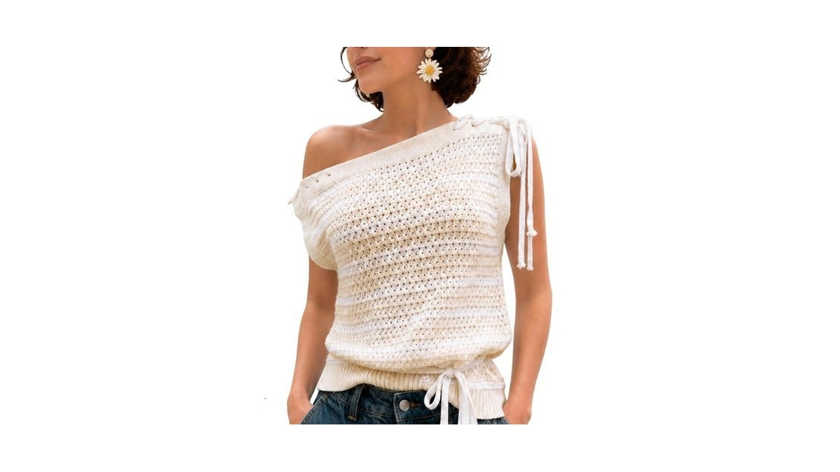 Women's Striped Sweater Vest Tie Shoulder Sleeveless Knit Top 2026