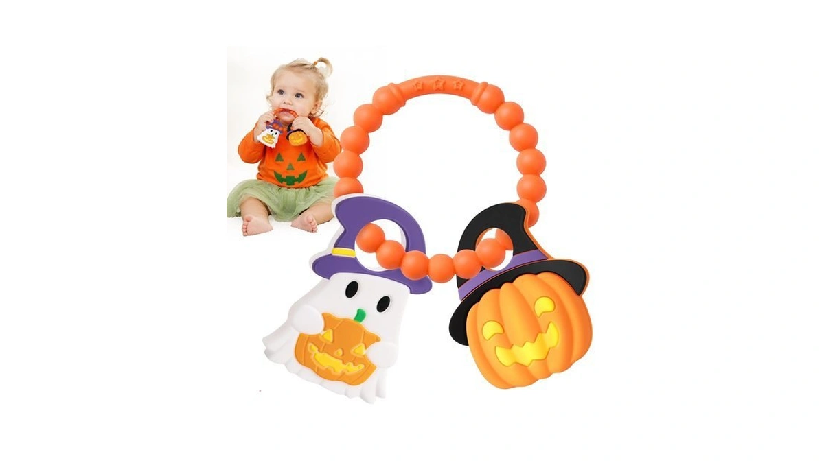 Baby Halloween Teething Toys, Soft Pumpkin & Ghost Textured Silicone