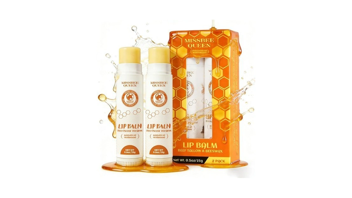 Beef Tallow Lip Balm With Original Beeswax, Unscented, 2pc