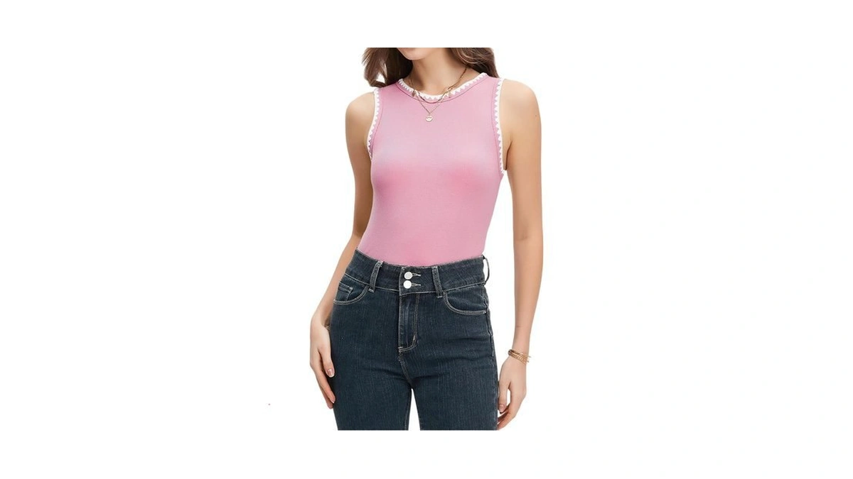 Datamount Ribbed Tank Tops For Women Color Block Slim Fit