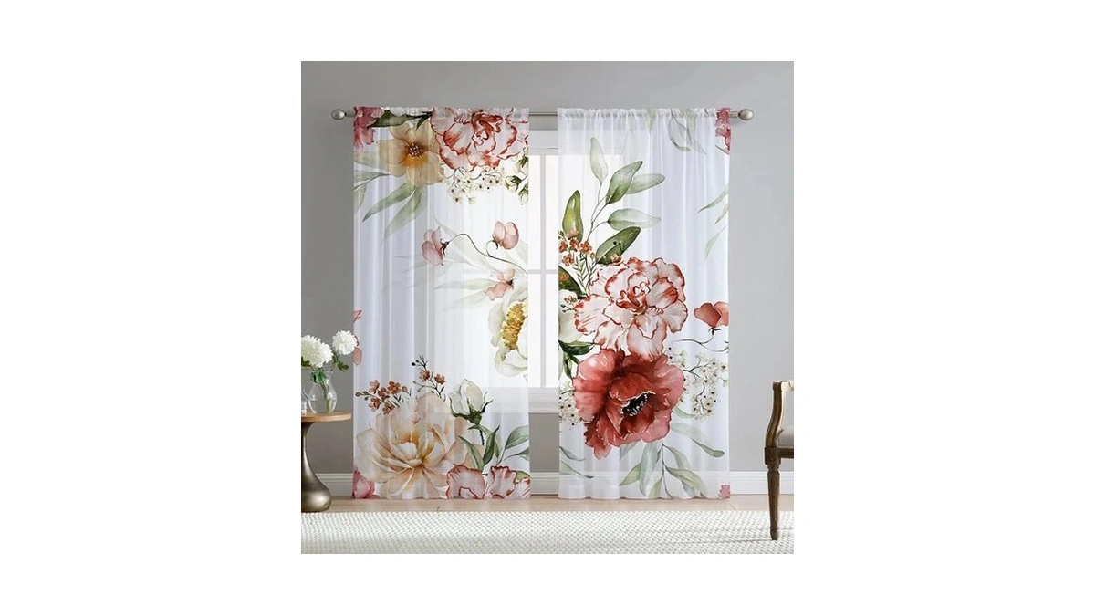 Fereyis Floral Sheer Curtains For Living Room 84 Inch Length