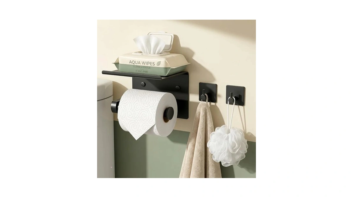 Tindbea Toilet Paper Holder Wall Mount + Towel Robe Hooks,