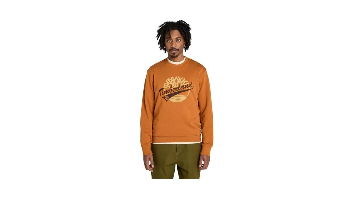 Timberland Men's Brand Carrier Graphic Crew Sweatshirt, Leather Brown, 3xl