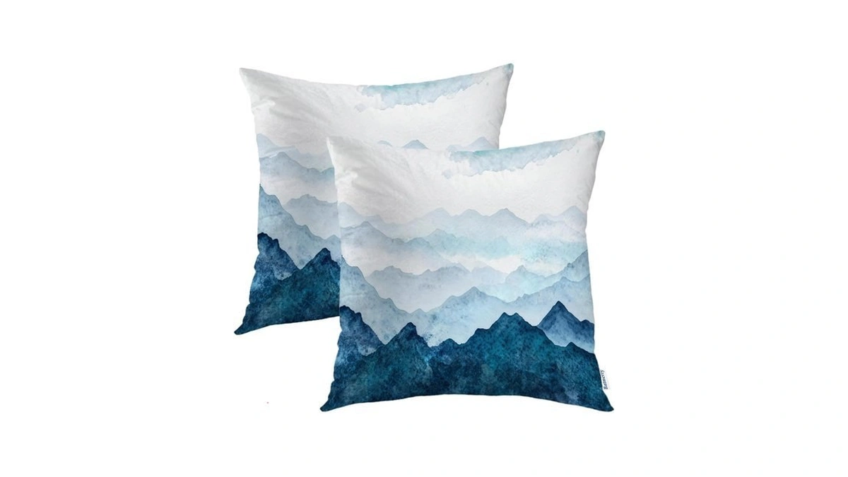 Batmerry Navy Blue Watercolor Mountains Throw Pillow Covers, Sky Decorative