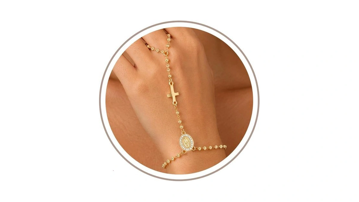 Gold Rosary Hand Chain Bracelets - 14k Gold Plated Virgin