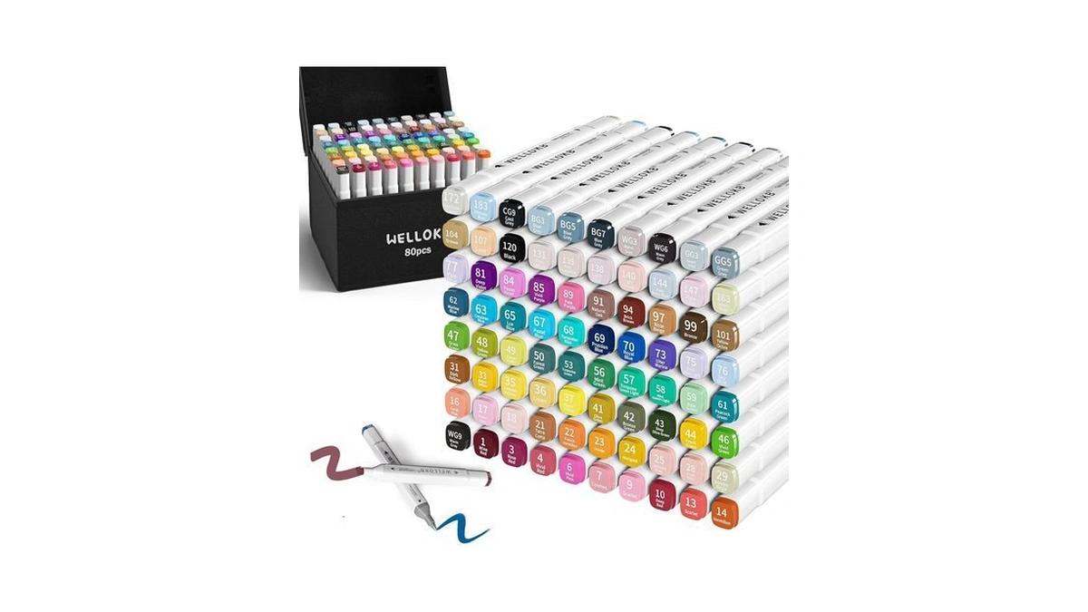 Wellokb Alcohol Markers,80 Colors Dual Brush Tip Permanent Art Markers