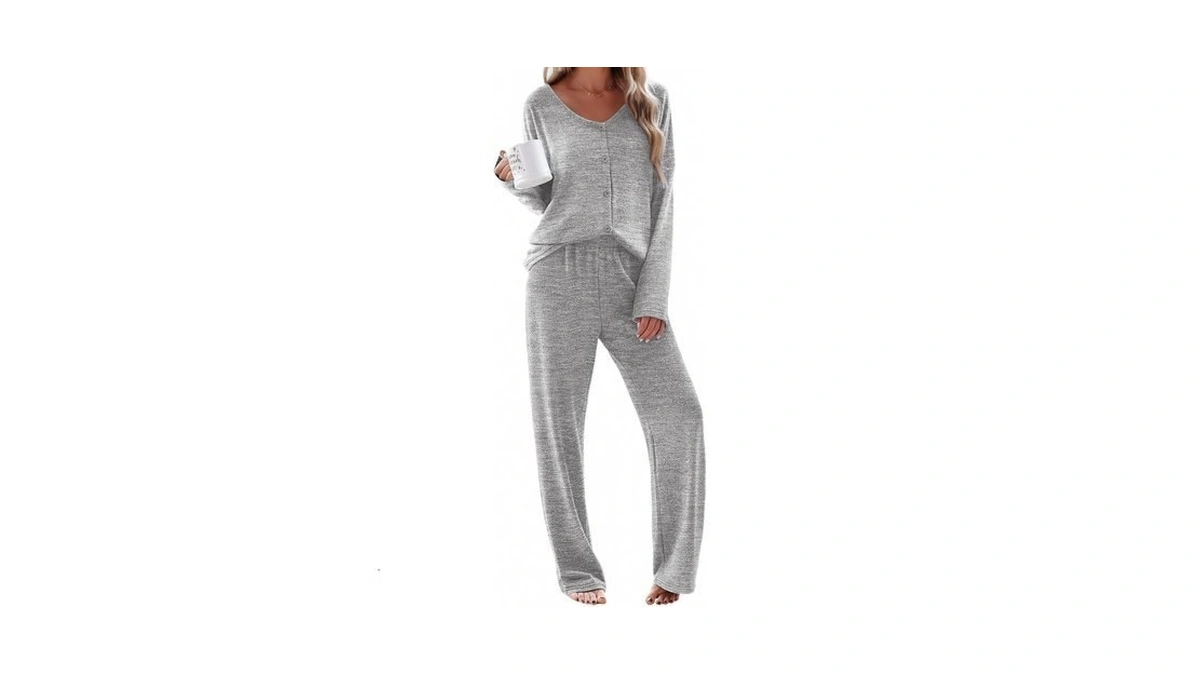 Ekouaer Womens Pajama Sets Button Up Long Sleeve Lounge Set