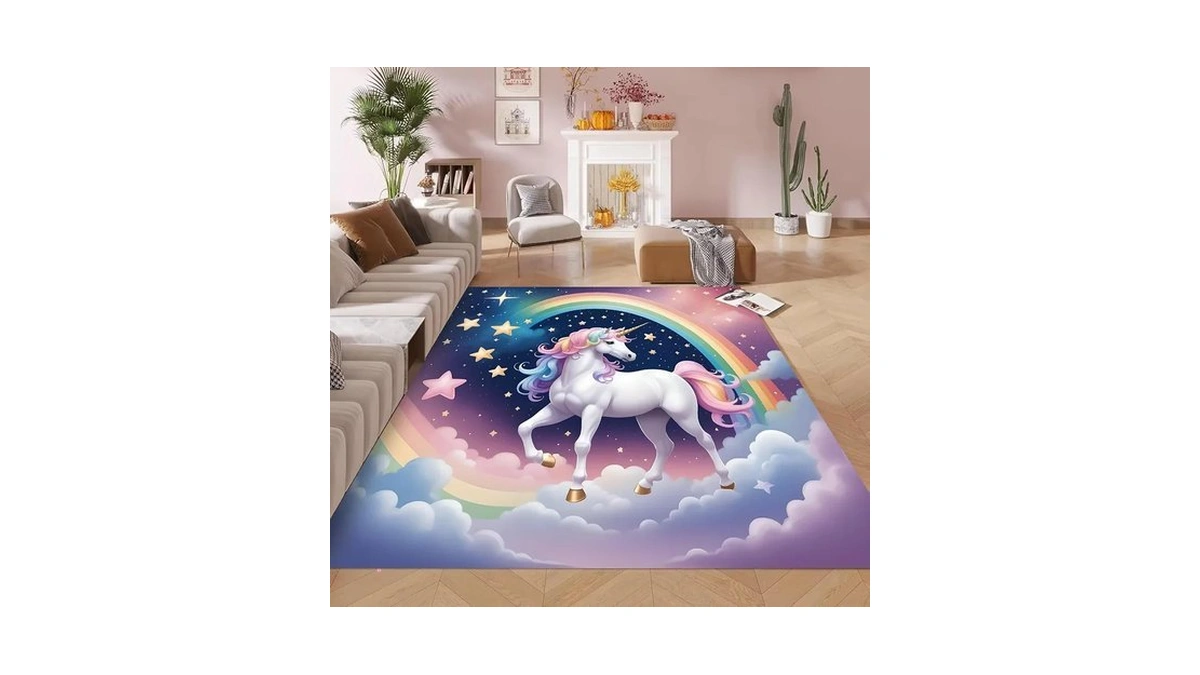 Kxry Area Rugs 2x3 Feet, Unicorn Galaxy Soft Machine Washable